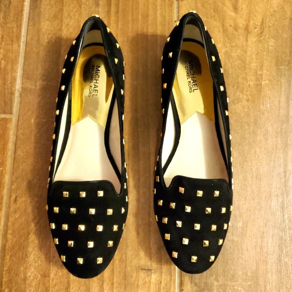 Michael Kors gold studded smoker flats